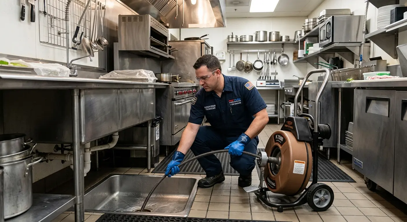 Commercial drain cleaning service in a restaurant kitchen in Idabel